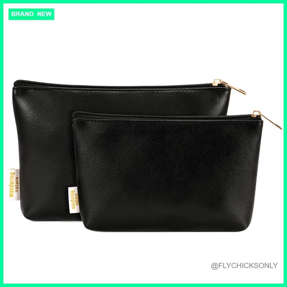 2 Pack Small Makeup Bags Vegan Leather Travel Pouch with Zipper